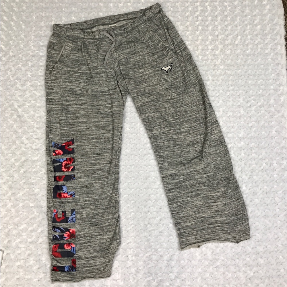 Pink Marled Tropical Floral Boyfriend Sweat Pants