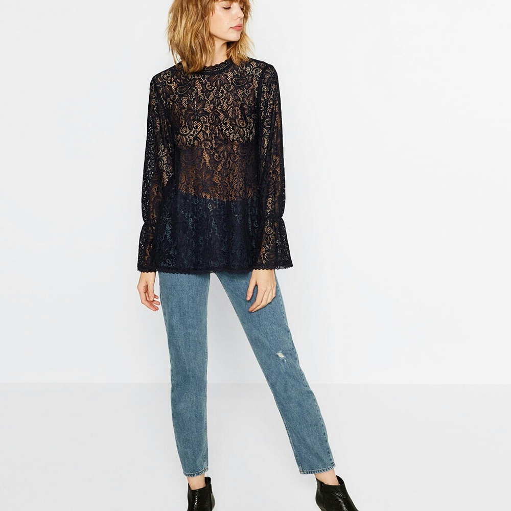 ZARA Blue Lace Long Sleeve New Blouse