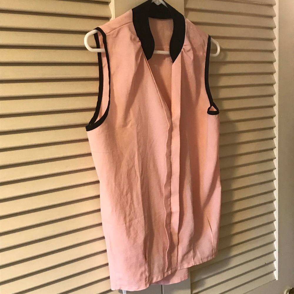 Pink & black sleeveless blouse