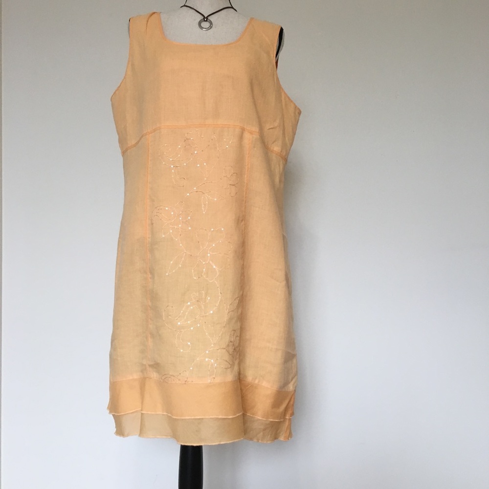 J.Jill Size 18 Embellished Shift Dress Peach Linen
