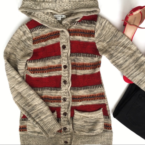 Forever 21 Sweaters - 🍁Forever 21 Hooded Striped Fall Cardigan 🍁
