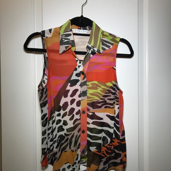 Tropical Sheer Silk Sleeveless Blouse - Picture 5 of 5