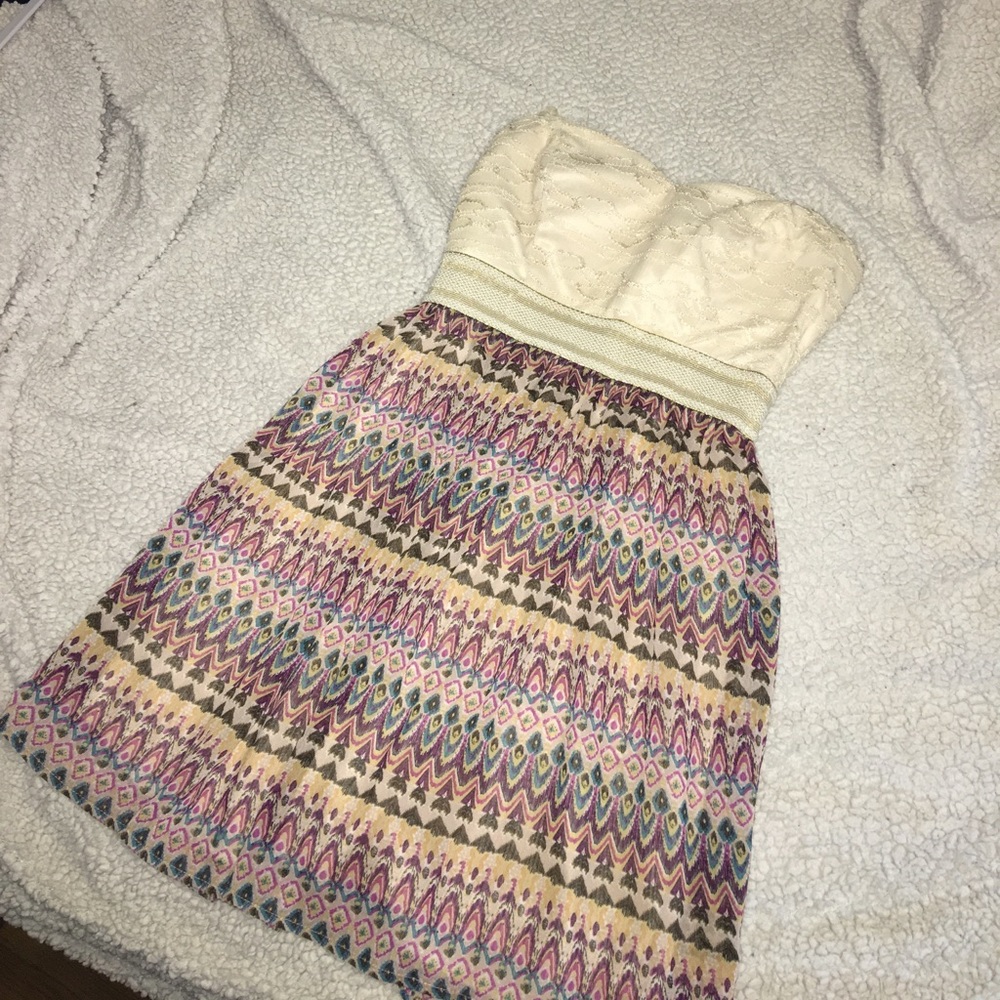 Strapless tribal print dress