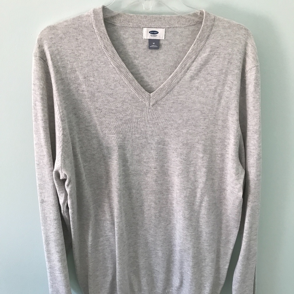 Mens Light Gray V-Neck Sweater