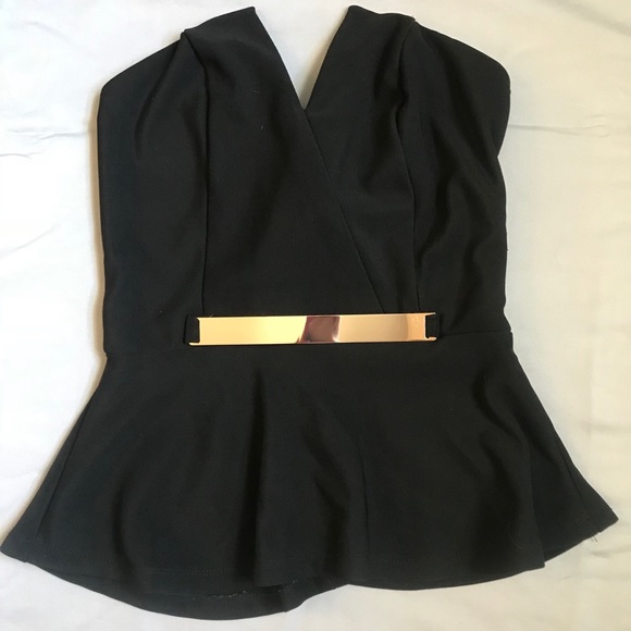 Charlotte Russe Tops - Black gold detail strapless V front peplum top