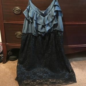 Spaghetti strap blue and black cocktail dress