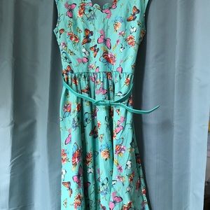 Butterfly print dress with belt