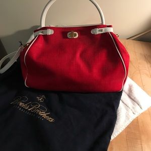 Brooks Brothers red polished cotton handbag