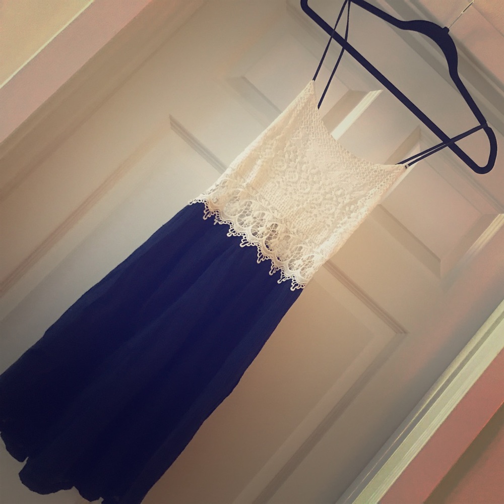 Blue and white crochet dress! Peek-a-boo middle!