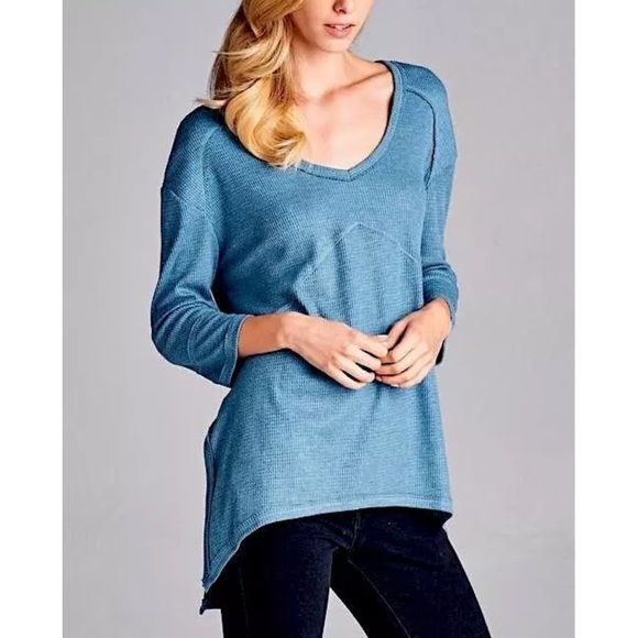 SWING TUNIC Cozy Woven Thermal Drippy Pullover Tee - Picture 2 of 5