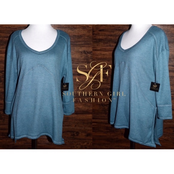 SWING TUNIC Cozy Woven Thermal Drippy Pullover Tee - Picture 3 of 5