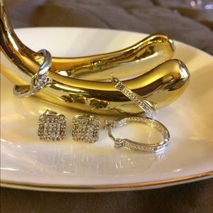 LOT DIAMOND ACCENT HOOP & STUD EARRINGS & RING