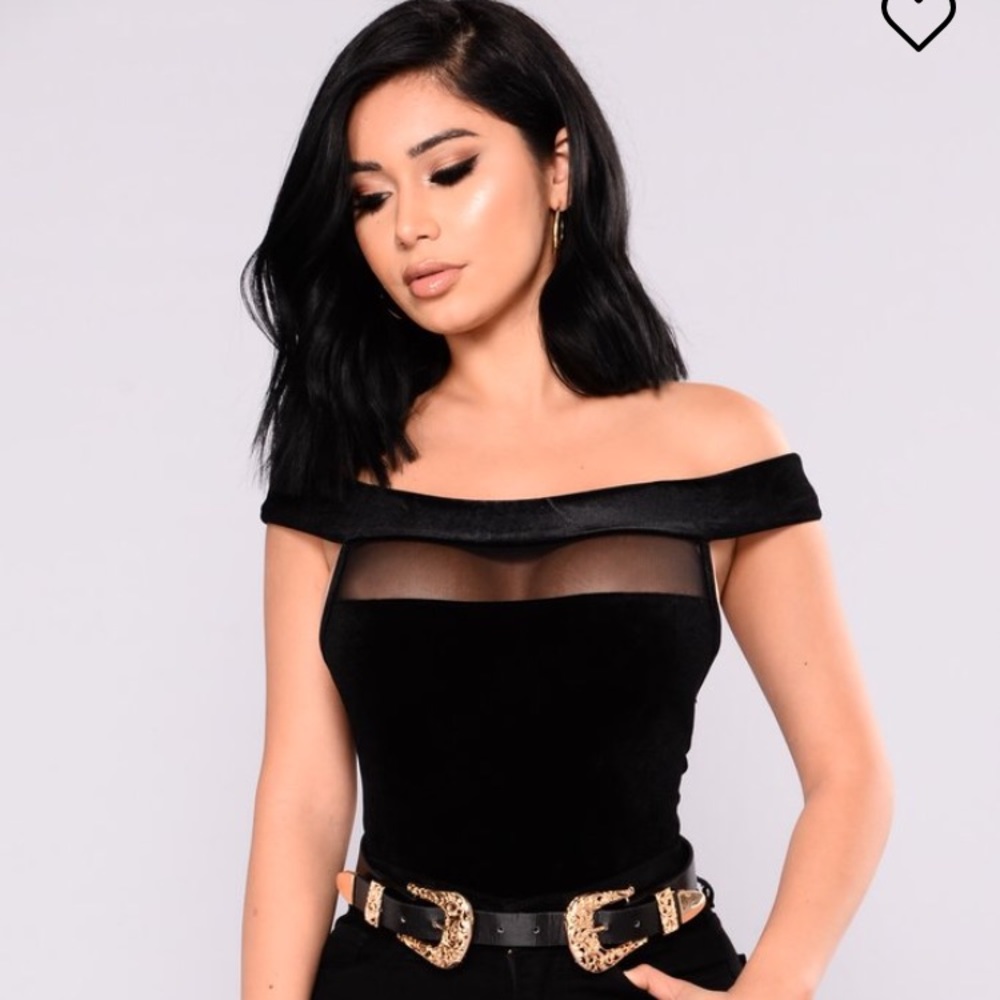 Velvet mesh off the shoulder top