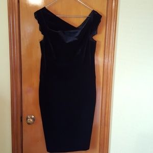 Black Velvet Asymmetrical Neck Cocktail Dress