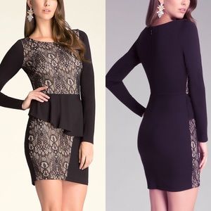BEBE | NEW Long Sleeve Black Lace Peplum Dress