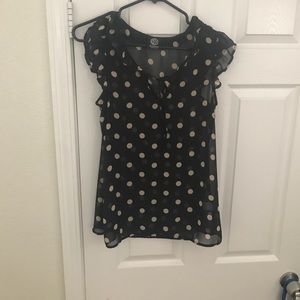Black and tan polkadot sheer shirt