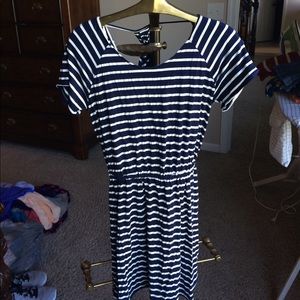 Navy and white striped dress