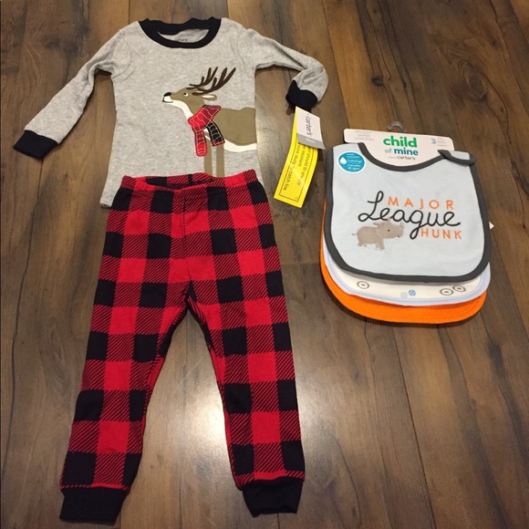 Carter's Other - Carters 9 month boys buffalo plaid pj and bib set.