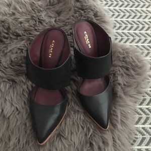 COACH Black Leather Heeled Mules