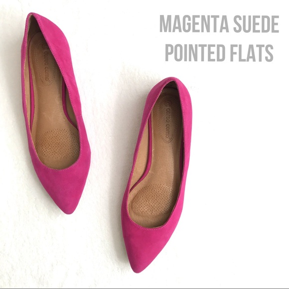 Magenta Suede Flats Pointed Toe Genuine 