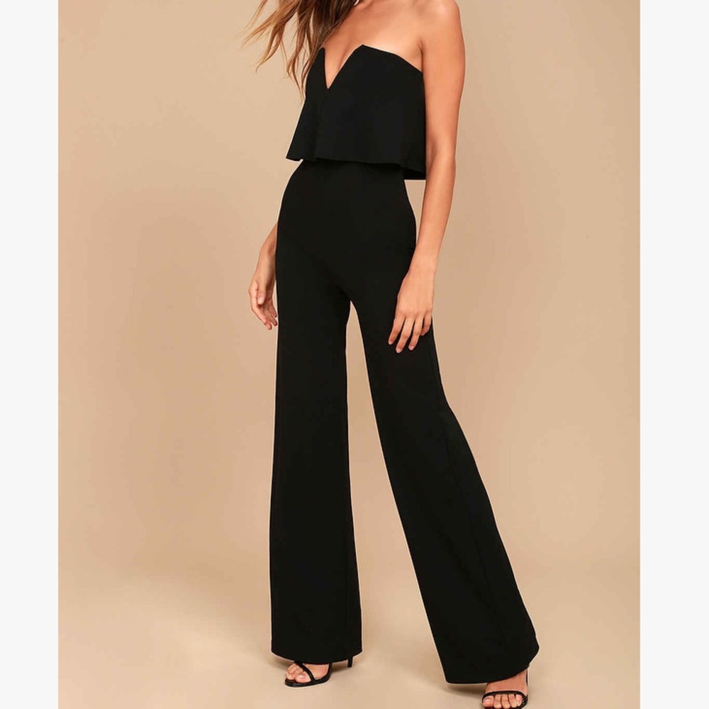 Lulu's Power of Love Black Strapless Jumpsuit