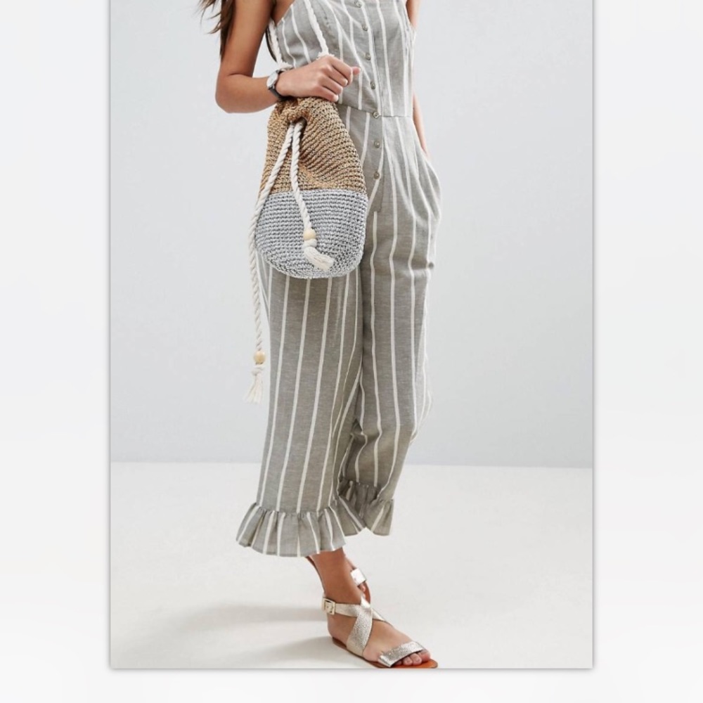 ASOS Cami jumpsuit in linen with buttons and frill