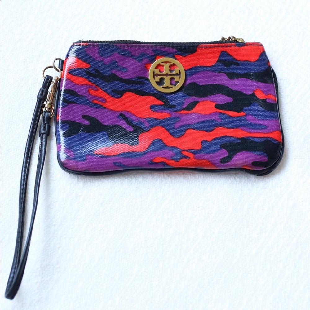 Tory Burch camo wristlet clutch