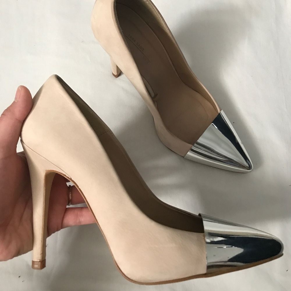 (RARE!) ✨Zara cap toe nude and silver heels
