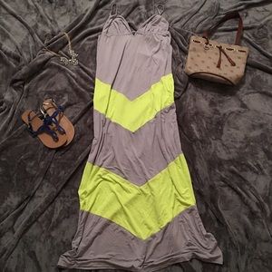 Gray and neon yellow spaghetti strap maxi dress