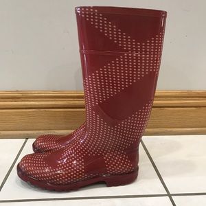 Women's Burberry checkered red rain boots