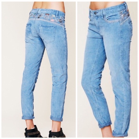 Free People Denim - Free People Floral Embroidered Corduroy Jeans, 29