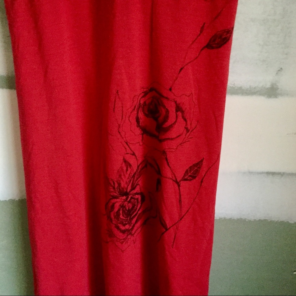 Red Ruffle Dress W/ Hand Drawn Roses - Picture 3 of 5