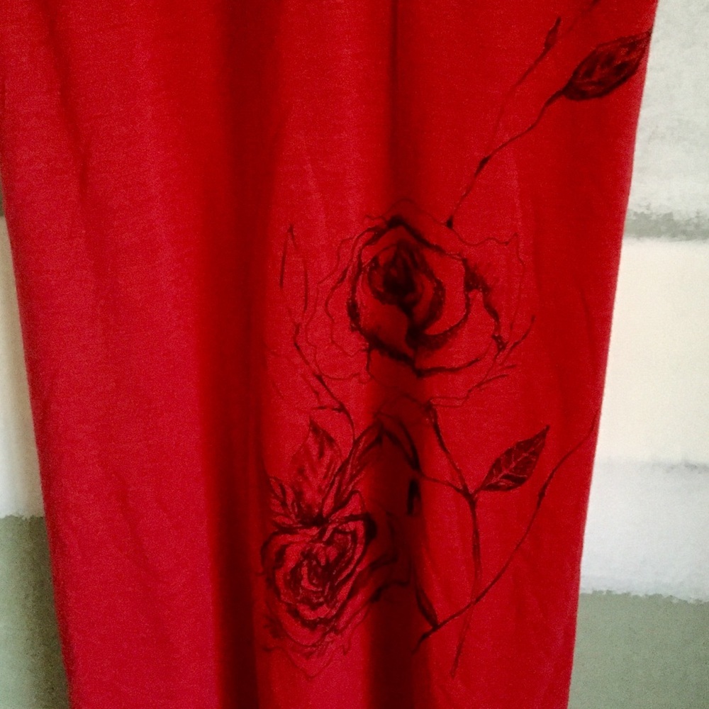 Red Ruffle Dress W/ Hand Drawn Roses - Picture 4 of 5