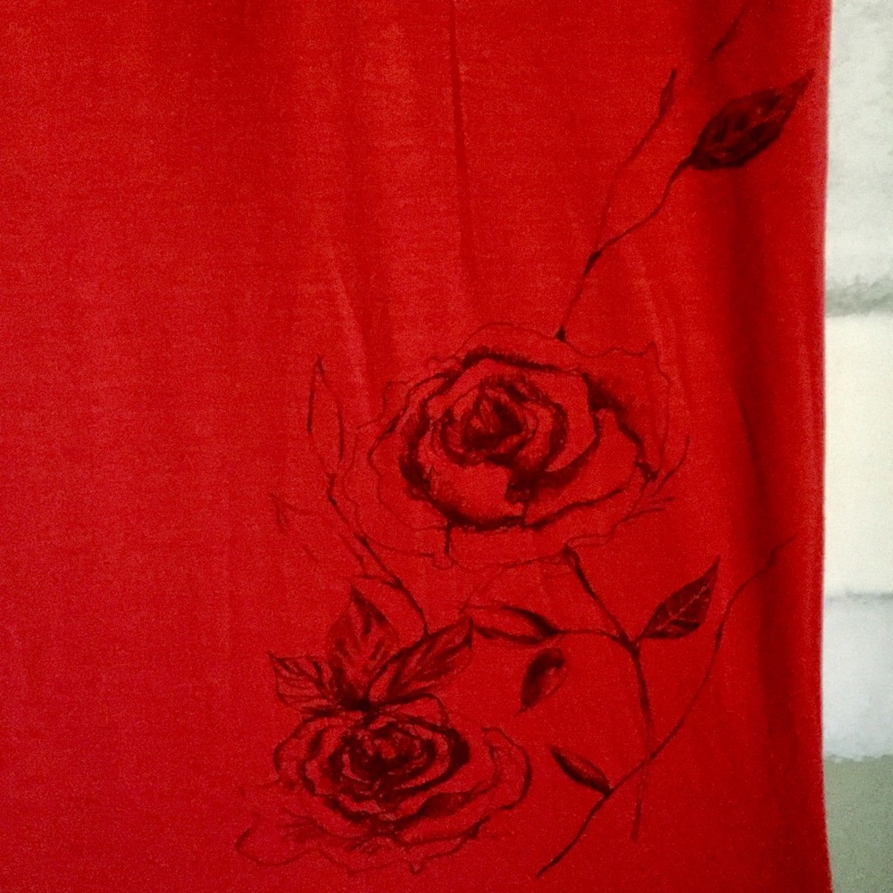 Red Ruffle Dress W/ Hand Drawn Roses - Picture 5 of 5