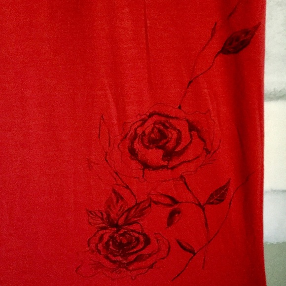 Red Ruffle Dress W/ Hand Drawn Roses - Picture 5 of 5
