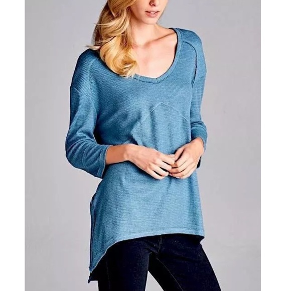 SWING TUNIC Cozy Woven Thermal Drippy Pullover Tee - Picture 2 of 5