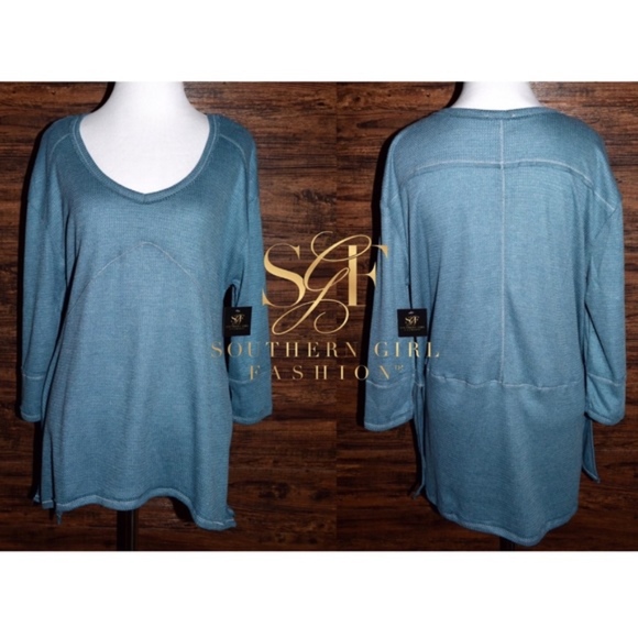 SWING TUNIC Cozy Woven Thermal Drippy Pullover Tee - Picture 4 of 5