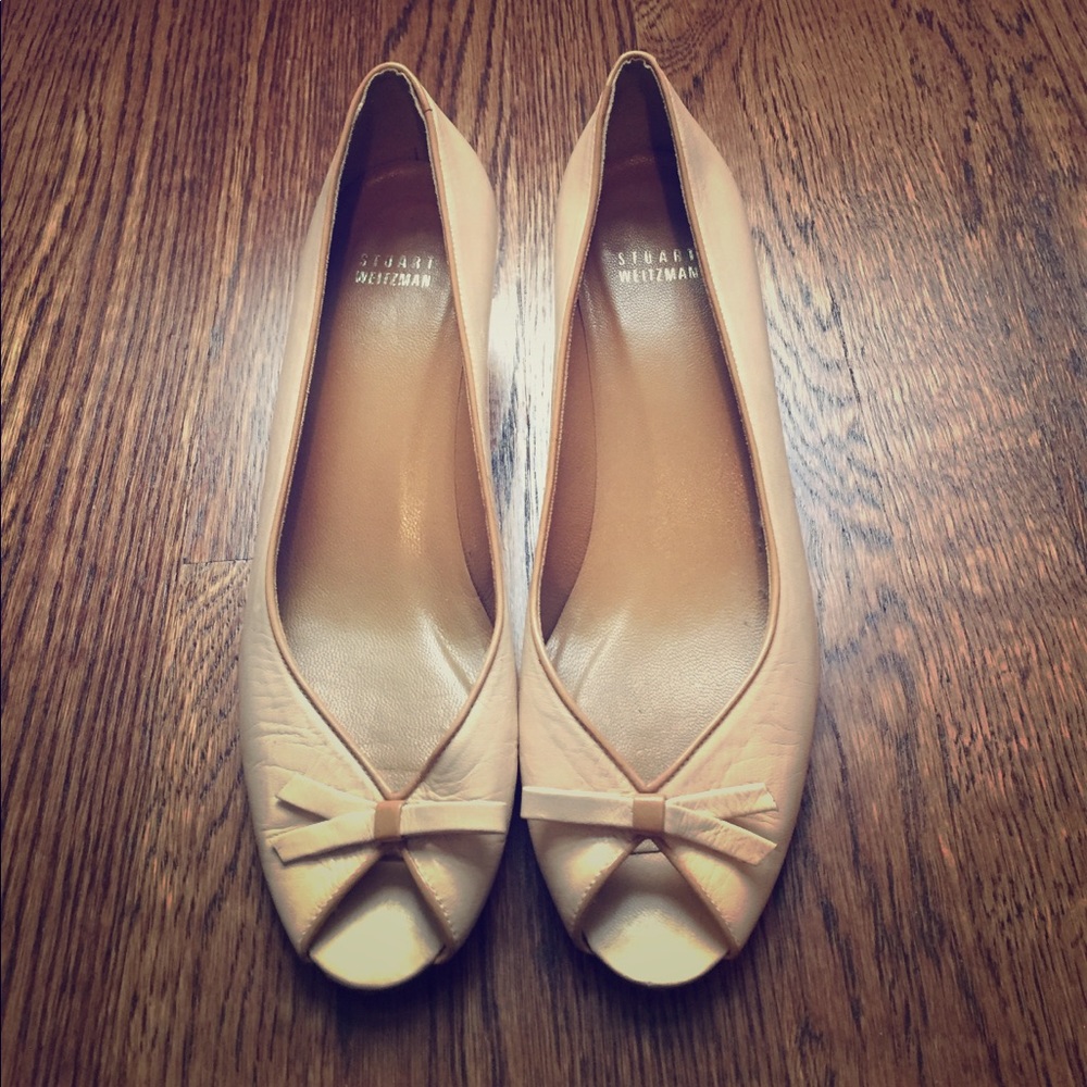 Stuart Weitzman open toed kitten heel pumps