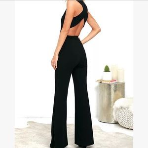 Lulu's Thinking Out Loud Black Backless Jumpsuit