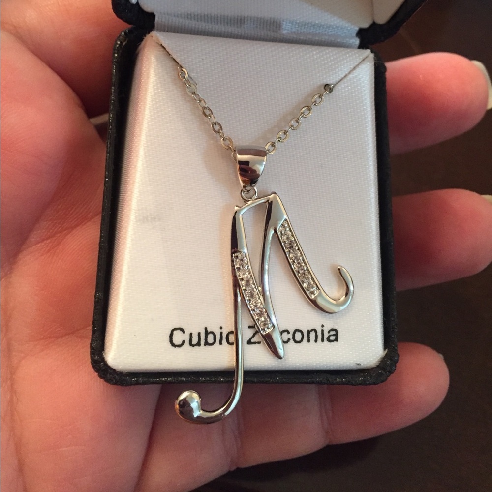 Initial Letter "M" necklace with Cubic Zirconia