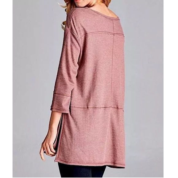 SWING TUNIC Cozy Woven Thermal Drippy Pullover Tee - Picture 3 of 7