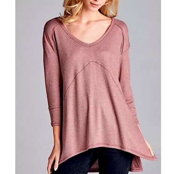 SWING TUNIC Cozy Woven Thermal Drippy Pullover Tee - Picture 2 of 7