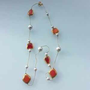 Gold, orange and pink and pearl necklace