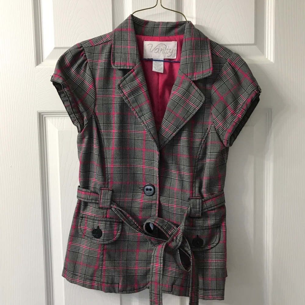 Pink/Grey/Black Plaid Blazer