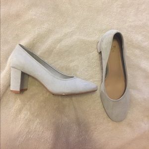 Light Blue, Suede, H&M Low Chunky Heels