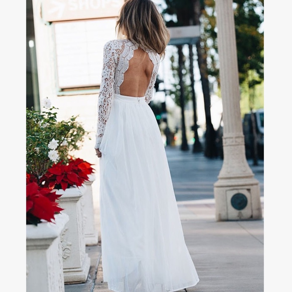 Lulu's Awaken My Love White Long Sleeve Lace Maxi