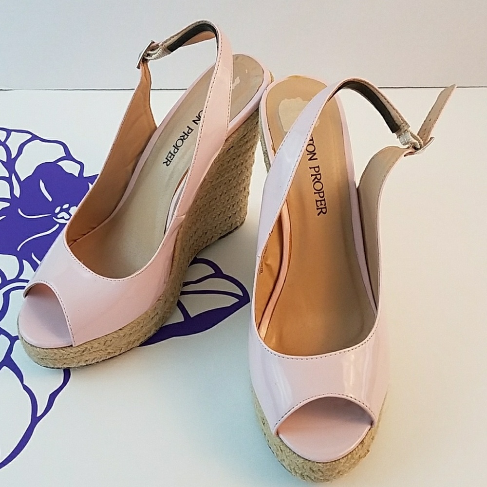 Boston Proper peep-toe slingback rope wedges pink