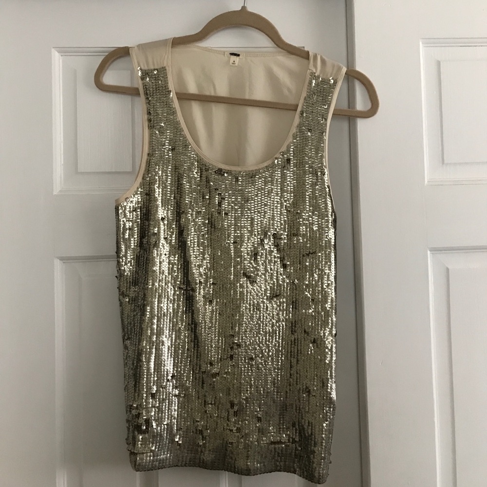 J. Crew gold sequined/satin tank top. Size S