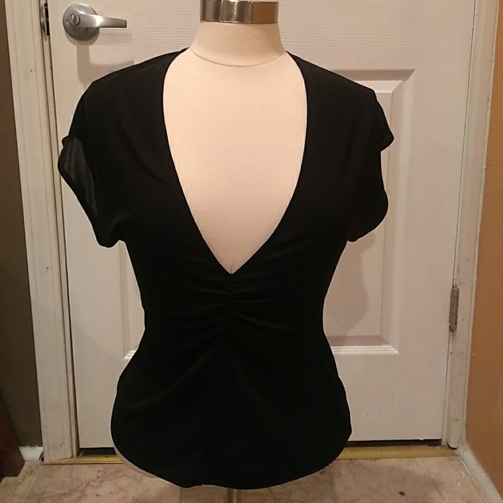 French Connection deep v-neck cap sleeve top