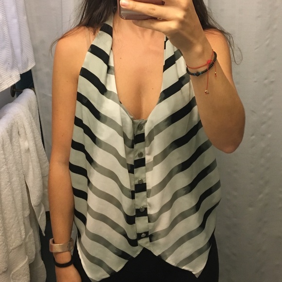 BCBGeneration Striped Silky Halter Tank - Picture 2 of 7